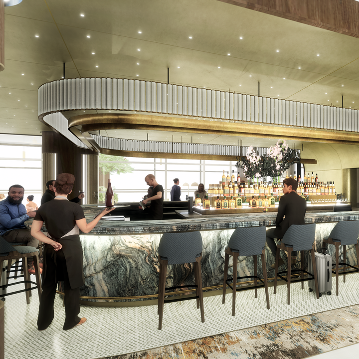 A rendering of the bar at the new JFK Premium Lounge