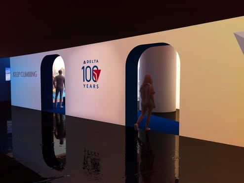 A rendering of Delta's exhibit wall at CES 2025