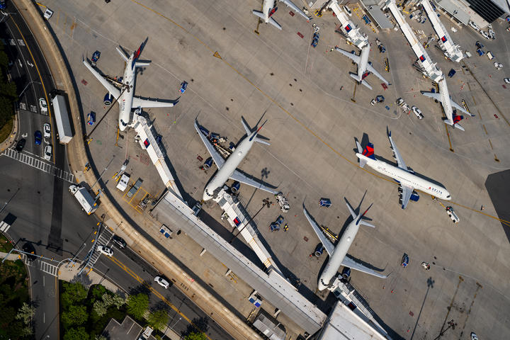Delta aircraft including an A321neo at Boston Logan Airport