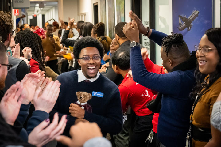 A student of Delta's new Business Class Program is welcomed at the Delta World Headquarters in Atlanta.